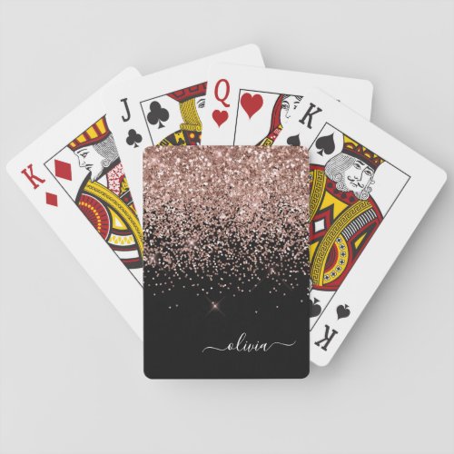 Rose Gold Blush Pink Glitter Script Monogram Girly Poker Cards