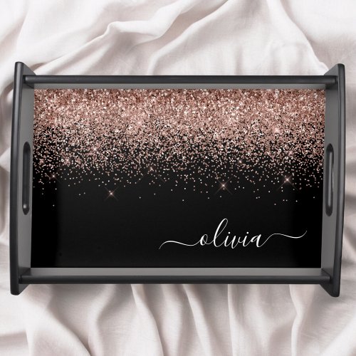 Rose Gold Blush Pink Glitter Script Monogram Girly Serving Tray