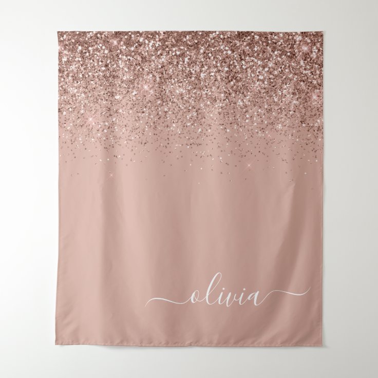Rose Gold Blush Pink Glitter Script Monogram Girly Tapestry | Zazzle