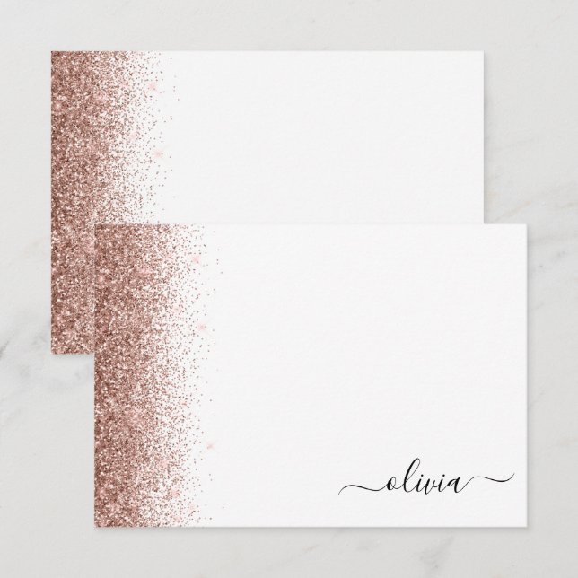 Rose Gold Blush Pink Glitter Script Monogram Girly Thank You Card (Front/Back)
