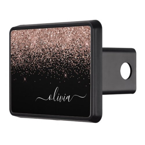 Rose Gold Blush Pink Glitter Script Monogram Hitch Cover