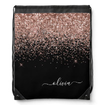 Rose Gold Blush Pink Glitter Script Monogram Name Drawstring Bag Rose Gold Blush Pink Glitter Script Monogram Name Drawstring Bag