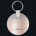 Rose Gold - Blush Pink Glitter Silver Monogram Keychain<br><div class="desc">Rose Gold - Blush Pink and Silver Faux Foil Metallic Sparkle Glitter Brushed Metal Monogram Name Keychains (Key Chain). This makes the perfect sweet 16 birthday,  wedding,  bridal shower,  anniversary,  baby shower or bachelorette party gift for someone that loves glam luxury and chic styles.</div>