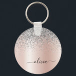 Rose Gold - Blush Pink Glitter Silver Monogram Keychain<br><div class="desc">Rose Gold - Blush Pink and Silver Faux Foil Metallic Sparkle Glitter Brushed Metal Monogram Name Keychains (Key Chain). This makes the perfect sweet 16 birthday,  wedding,  bridal shower,  anniversary,  baby shower or bachelorette party gift for someone that loves glam luxury and chic styles.</div>