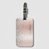 Rose Gold - Blush Pink Glitter Silver Monogram Luggage Tag (Front Vertical)