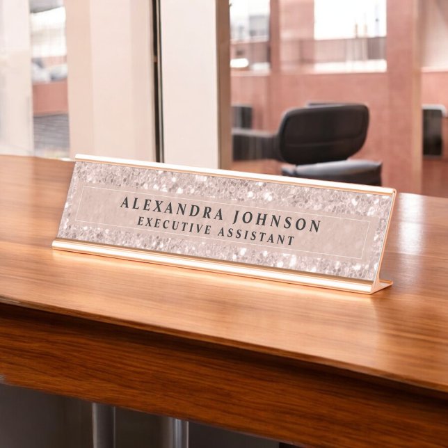 Rose Gold - Blush Pink Glitter Sparkle Modern Chic Desk Name Plate (Creator Uploaded)