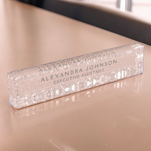 Rose Gold - Blush Pink Glitter Sparkle Modern Chic Desk Name Plate