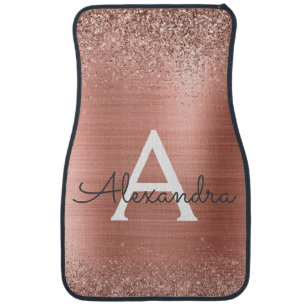 Rose Gold Blush Pink Glitter Sparkle Monogram Car Car Floor Mat