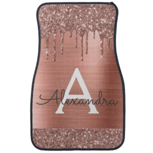 Rose Gold Blush Pink Glitter Sparkle Monogram Car Car Floor Mat
