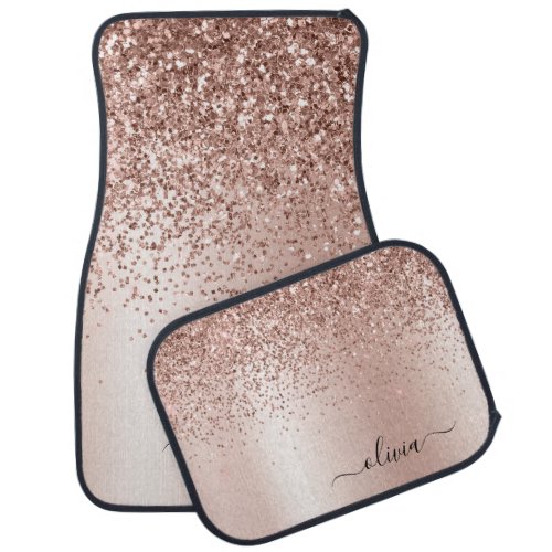 Rose Gold Blush Pink Glitter Sparkle Monogram Car Floor Mat