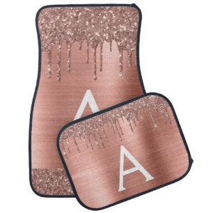 Rose Gold Blush Pink Glitter Sparkle Monogram Car Floor Mat