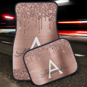 Rose Gold Blush Pink Glitter Sparkle Monogram Car Floor Mat