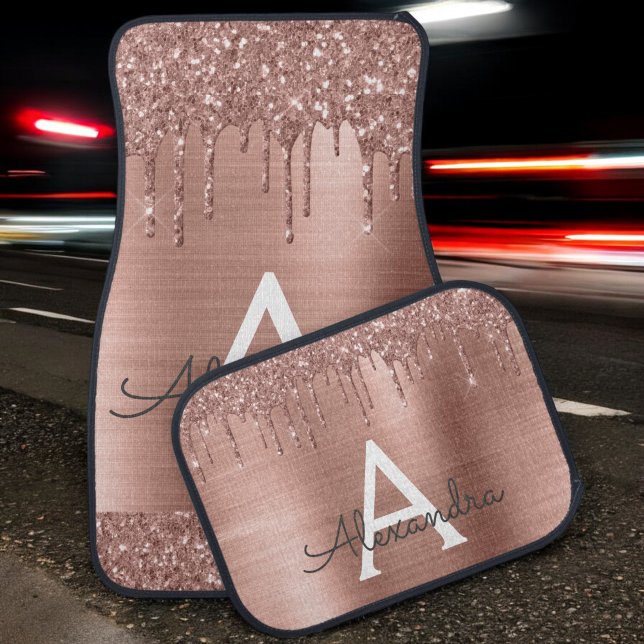 Rose Gold Blush Pink Glitter Sparkle Monogram Car Floor Mat (Creator Uploaded)