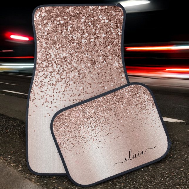 Rose Gold Blush Pink Glitter Sparkle Monogram Car Floor Mat (Creator Uploaded)