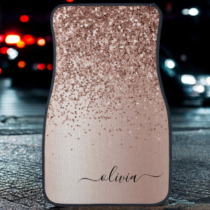 Rose Gold Blush Pink Glitter Sparkle Monogram Car Floor Mat