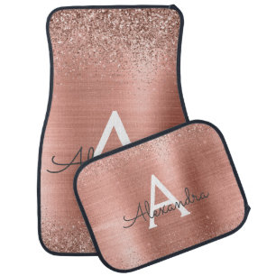 Rose Gold Blush Pink Glitter Sparkle Monogram Car Floor Mat