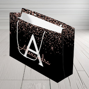 Rose Gold Blush Pink Glitter & Sparkle Monogram Large Gift Bag