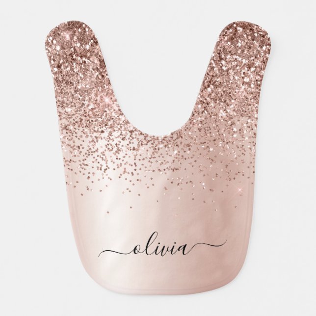 Rose Gold Blush Pink Glitter Sparkle Monogram Name Baby Bib (Front)