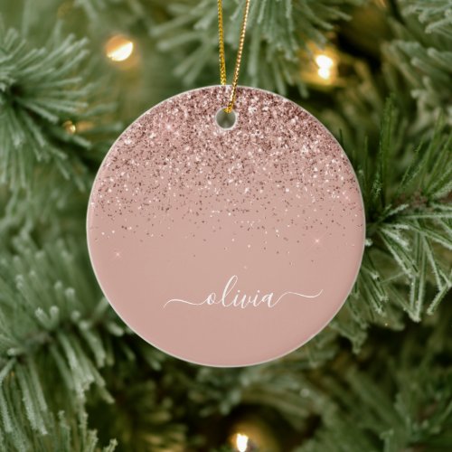 Rose Gold _ Blush Pink Glitter Sparkle Name Ceramic Ornament