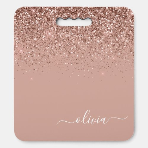 Rose Gold Blush Pink Glitter Sports Monogram Name Seat Cushion