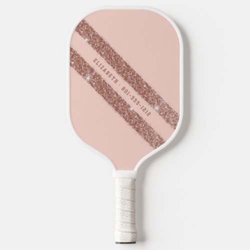 Rose Gold Blush Pink Glitter Stripe Sporty Pickleball Paddle