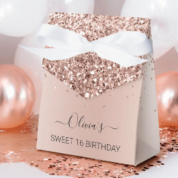 Rose Gold - Blush Pink Glitter Sweet 16 Birthday Favor Boxes