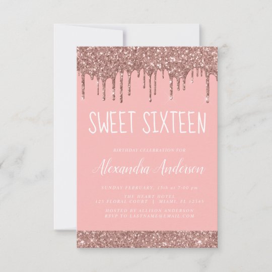 Rose Gold Blush Pink Glitter Sweet 16 Birthday Invitation