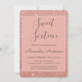 Rose Gold Blush Pink Glitter Sweet 16 Monogram Invitation (Back)