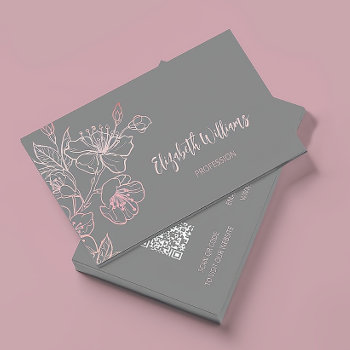 Rose Gold Blush Pink Gray Floral | Qr Code Business Card by NinaBaydur at Zazzle