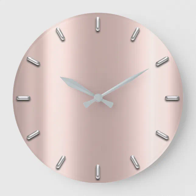 Rose Gold Blush Pink Gray Metallic Silver Minimal Large Clock | Zazzle