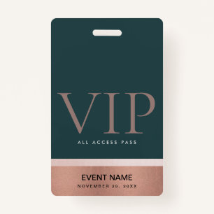 ROSE GOLD BLUSH PINK GREEN VIP EVENT ACCESS PASS BADGE