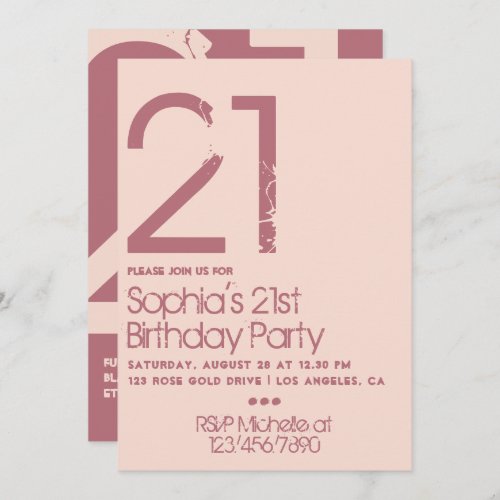 Rose Gold  Blush Pink Grunge Typography Birthday  Invitation