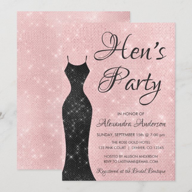 Rose Gold - Blush Pink Hen's Party Invitation (Front/Back)