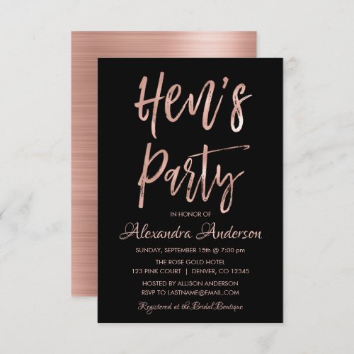 Rose Gold _ Blush Pink Hens Party Invitation