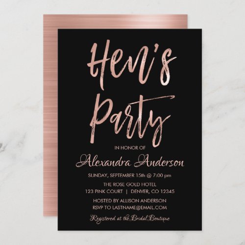 Rose Gold _ Blush Pink Hens Party Invitation