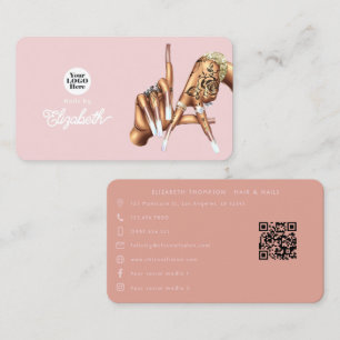 Rose Gold Blush Pink LA Sign Nail Salon Business Card