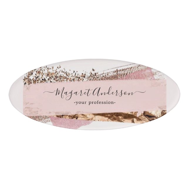 Rose Gold Blush Pink Label Female Employee Staff  Name Tag (Front)
