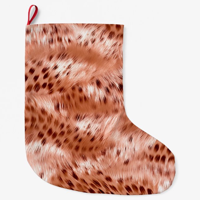 Rose Gold Blush Pink Leopard Large Christmas Stocking (Front)