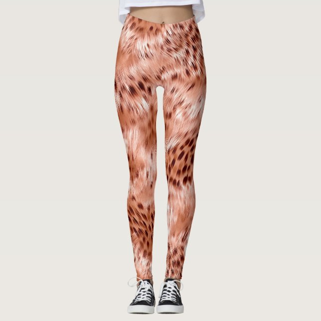 Rose Gold Blush Pink Leopard Leggings (Front)