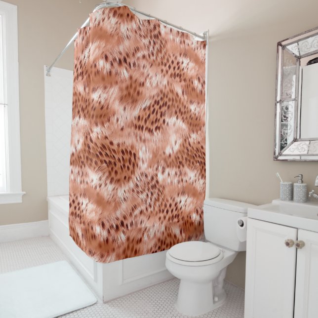 Rose Gold Blush Pink Leopard Shower Curtain (In Situ)