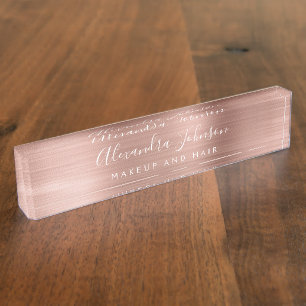 Rose Gold Blush Pink Makeup and Hair Desk Name Plate