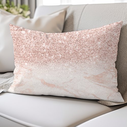 Rose Gold Blush Pink Marble Lumbar Pillow