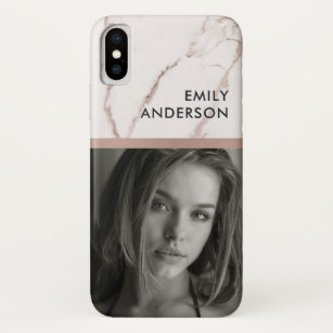 ROSE GOLD BLUSH PINK MARBLE PERSONAL PHOTO INSERT iPhone X CASE