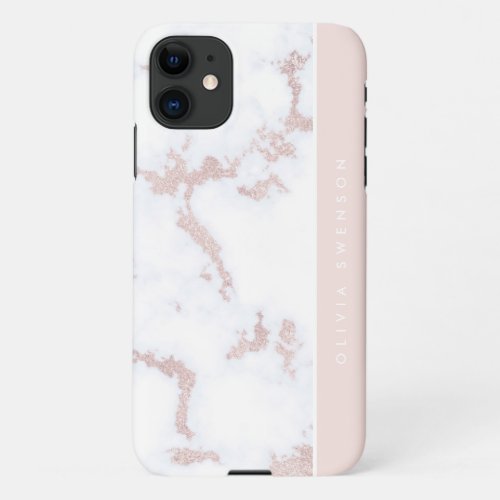 Rose Gold  Blush Pink Marble Subtle Personalized iPhone 11 Case