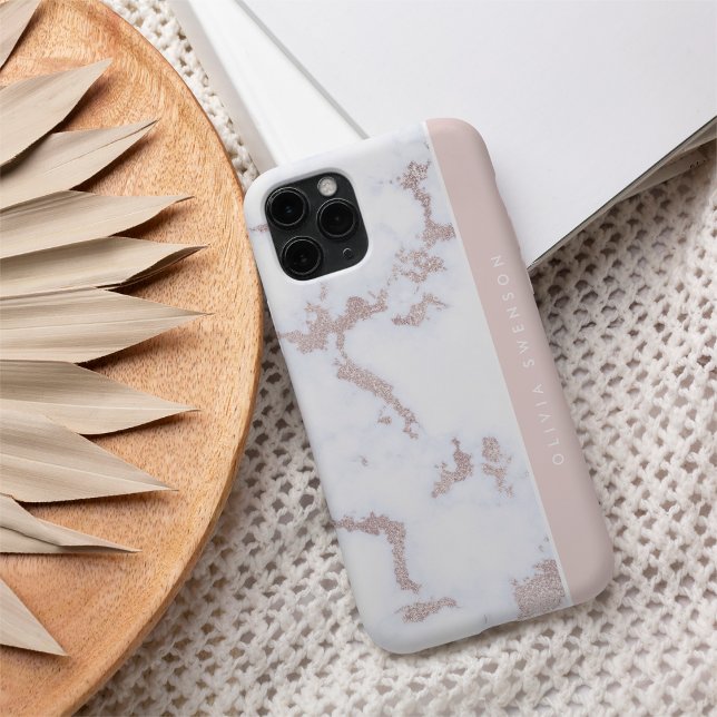 Rose Gold & Blush Pink Marble Subtle Personalized iPhone Case (Creator Uploaded)