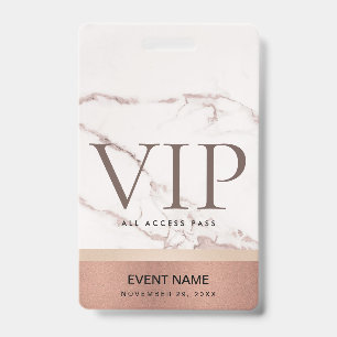 ROSE GOLD BLUSH PINK MARBLE VIP EVENT ACCESS PASS BADGE