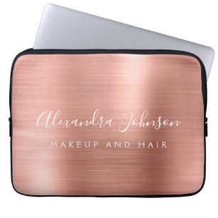 Rose Gold - Blush Pink Metallic Monogram Business Laptop Sleeve