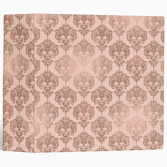 Rose Gold Blush Pink Modern Glam Damask 3 Ring Binder (Front/Spine)