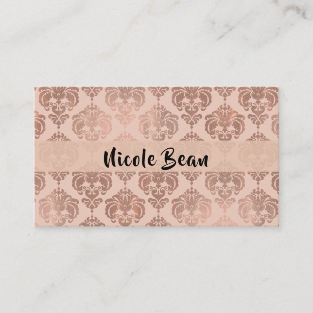 Rose Gold Blush Pink Modern Glam Damask Business Card (Front)