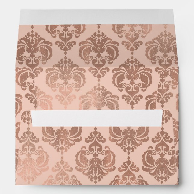Rose Gold Blush Pink Modern Glam Damask Envelope (Back (Bottom))